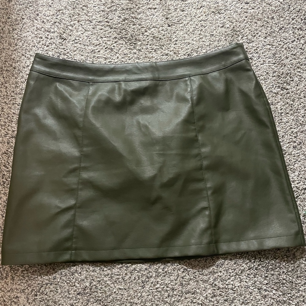 Olive Green Leather Skirt